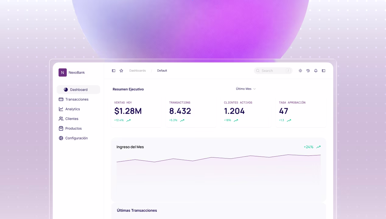 Hub & Dashboard – panel de pagos white-label con métricas en tiempo real