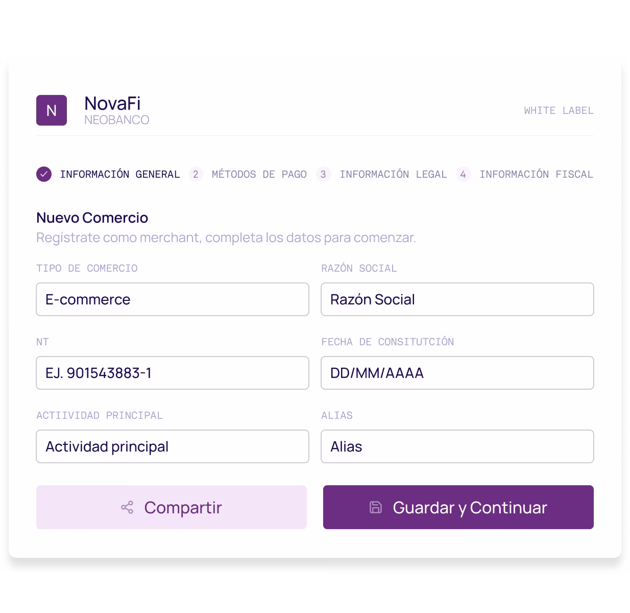 Merchant onboarding white-label dashboard